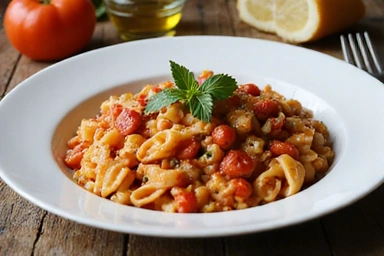 Piatto di pasta e fagioli con verdure fresche
